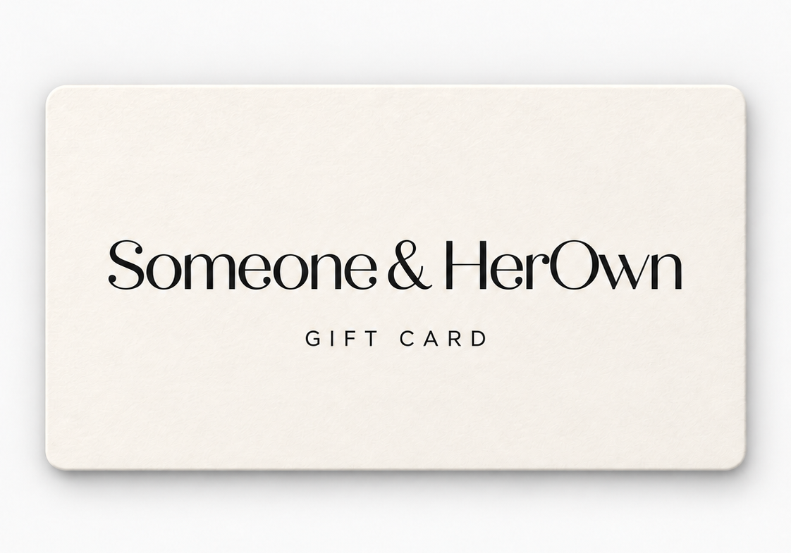 Someone &amp; HerOwn digital gift card with a soft shadow on a light grey background
