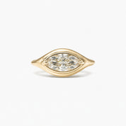 1 ct East-West Marquise-Cut Moissanite Bezel-Prong Ring in yellow gold vermeil, front view.