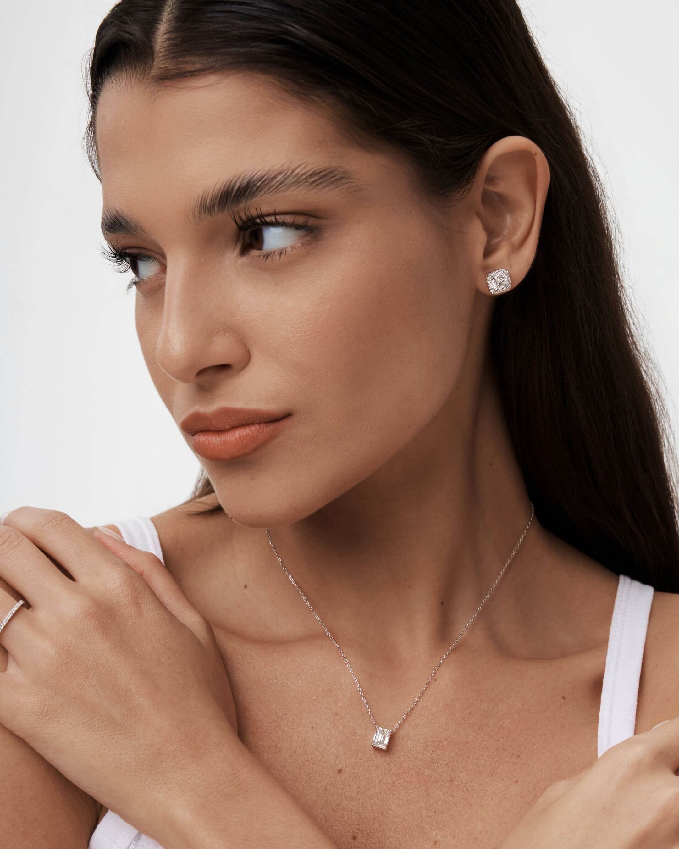 Cushion Cut Halo Moissanite Stud Earrings