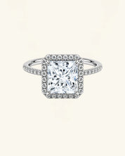 Princess Cut Moissanite Halo Pavé Ring