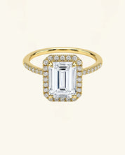 Emerald Cut Moissanite Halo Pavé Ring