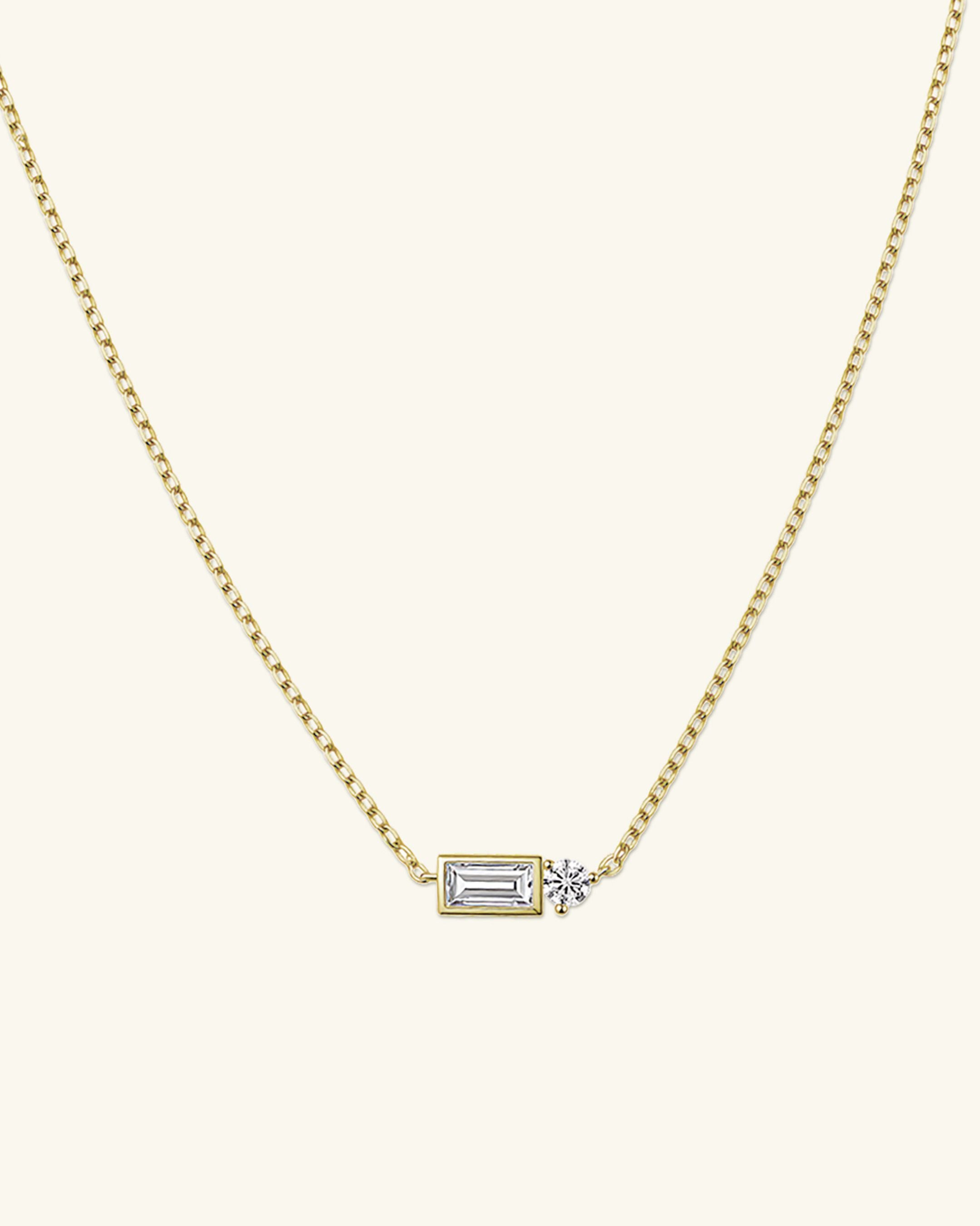 Moissanite Baguette Round Necklace