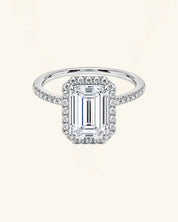 Emerald Cut Moissanite Halo Pavé Ring
