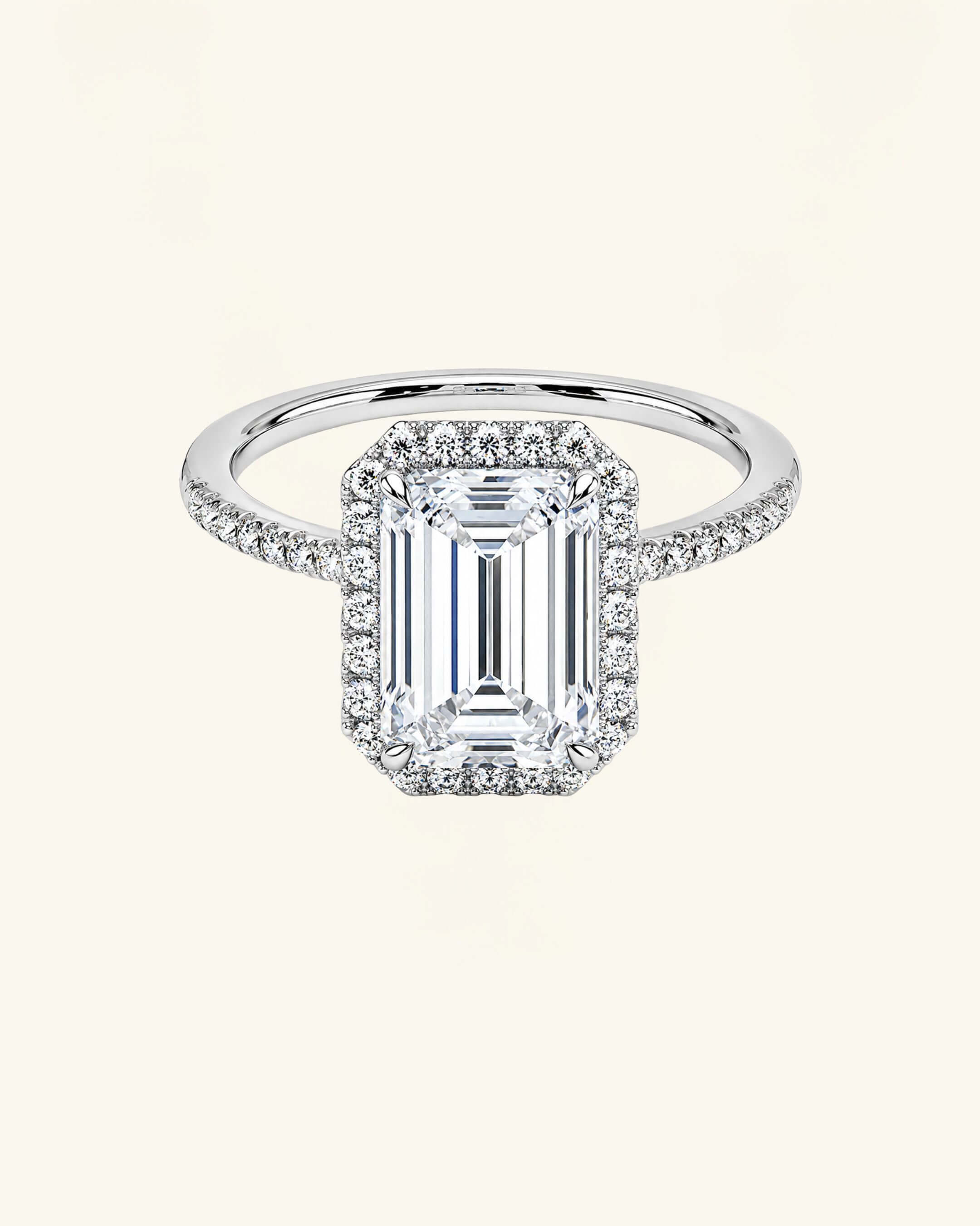 Emerald Cut Moissanite Halo Pavé Ring