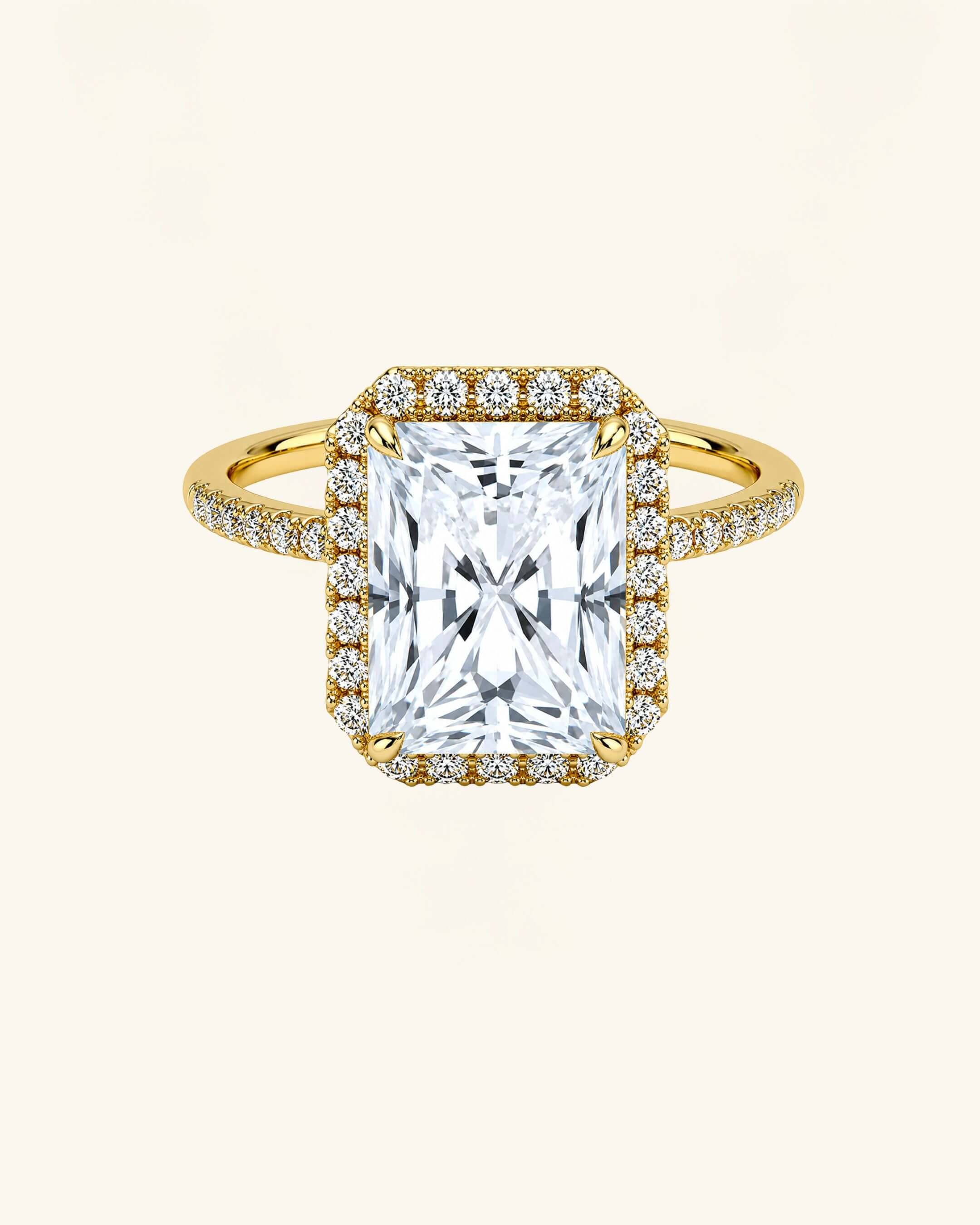 Radiant Cut Moissanite Halo Pavé Ring