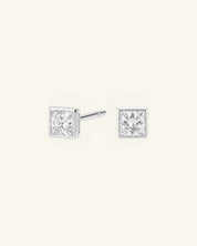 Princess Cut Bezel Moissanite Stud Earrings