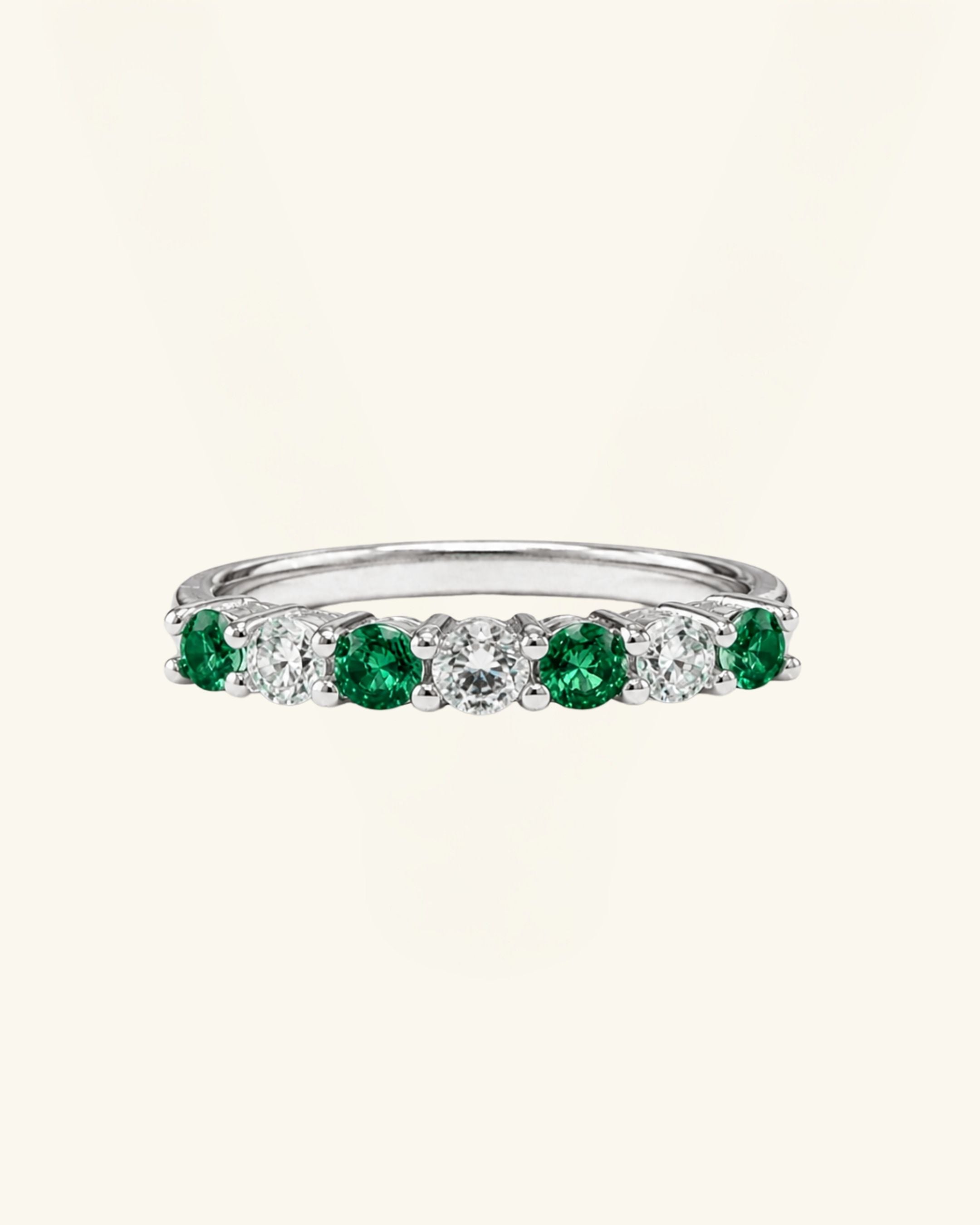 Moissanite & Lab-Grown Emerald Half Eternity Ring