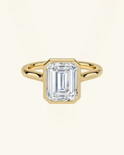 Emerald-Cut Moissanite Bezel-Set Solitaire Ring