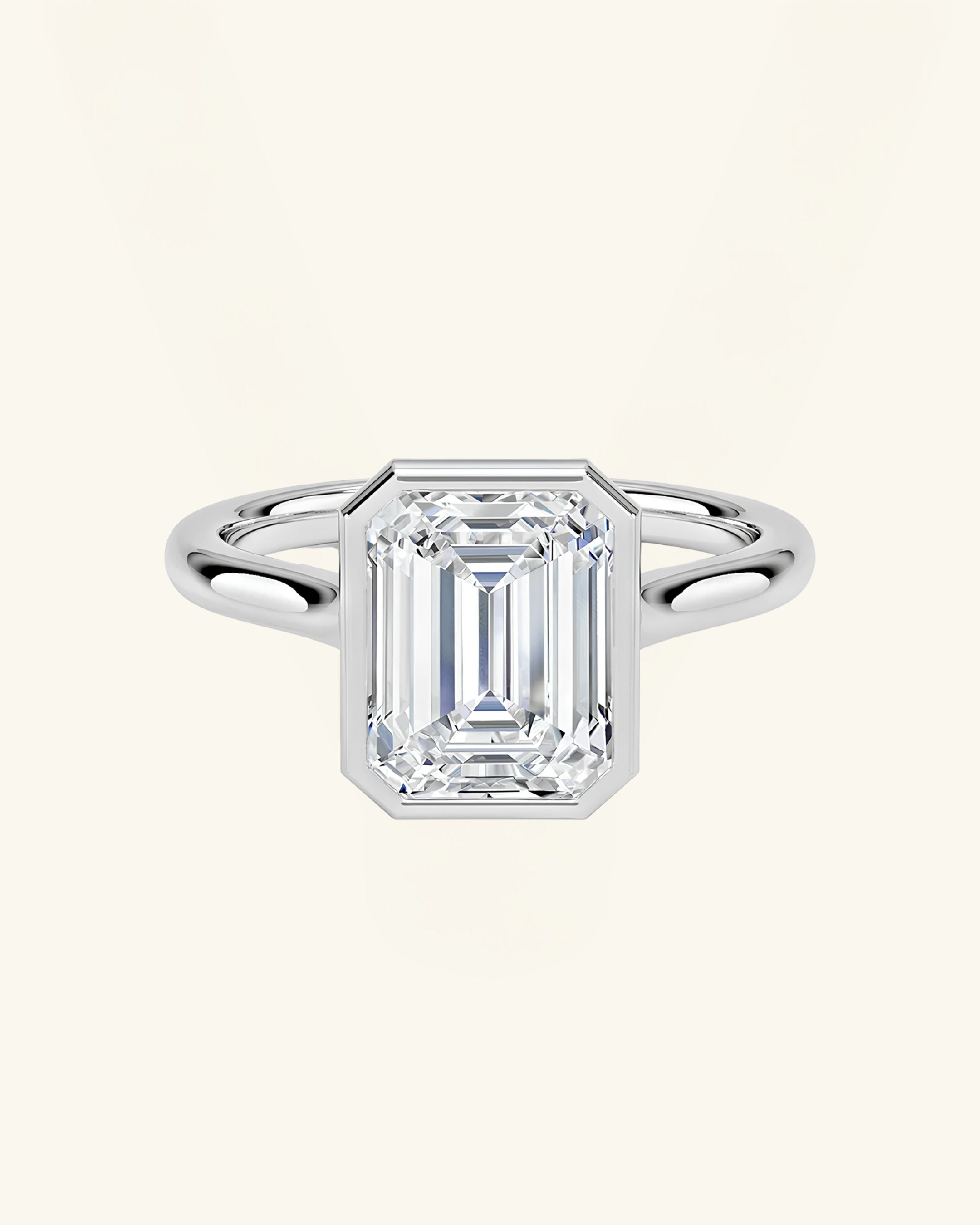 Emerald Cut Bezel Solitaire Moissanite Ring
