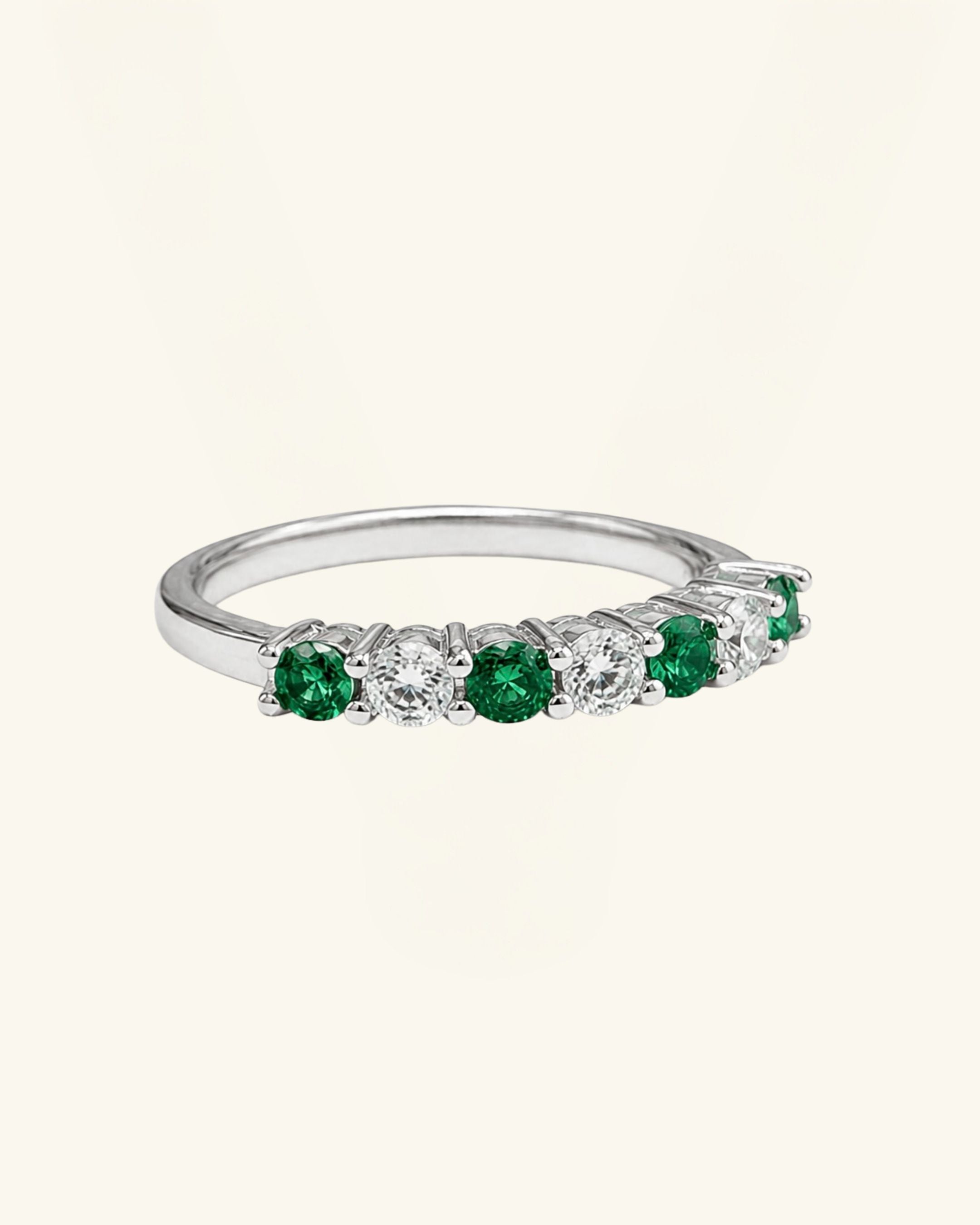 Moissanite & Lab-Grown Emerald Half Eternity Ring