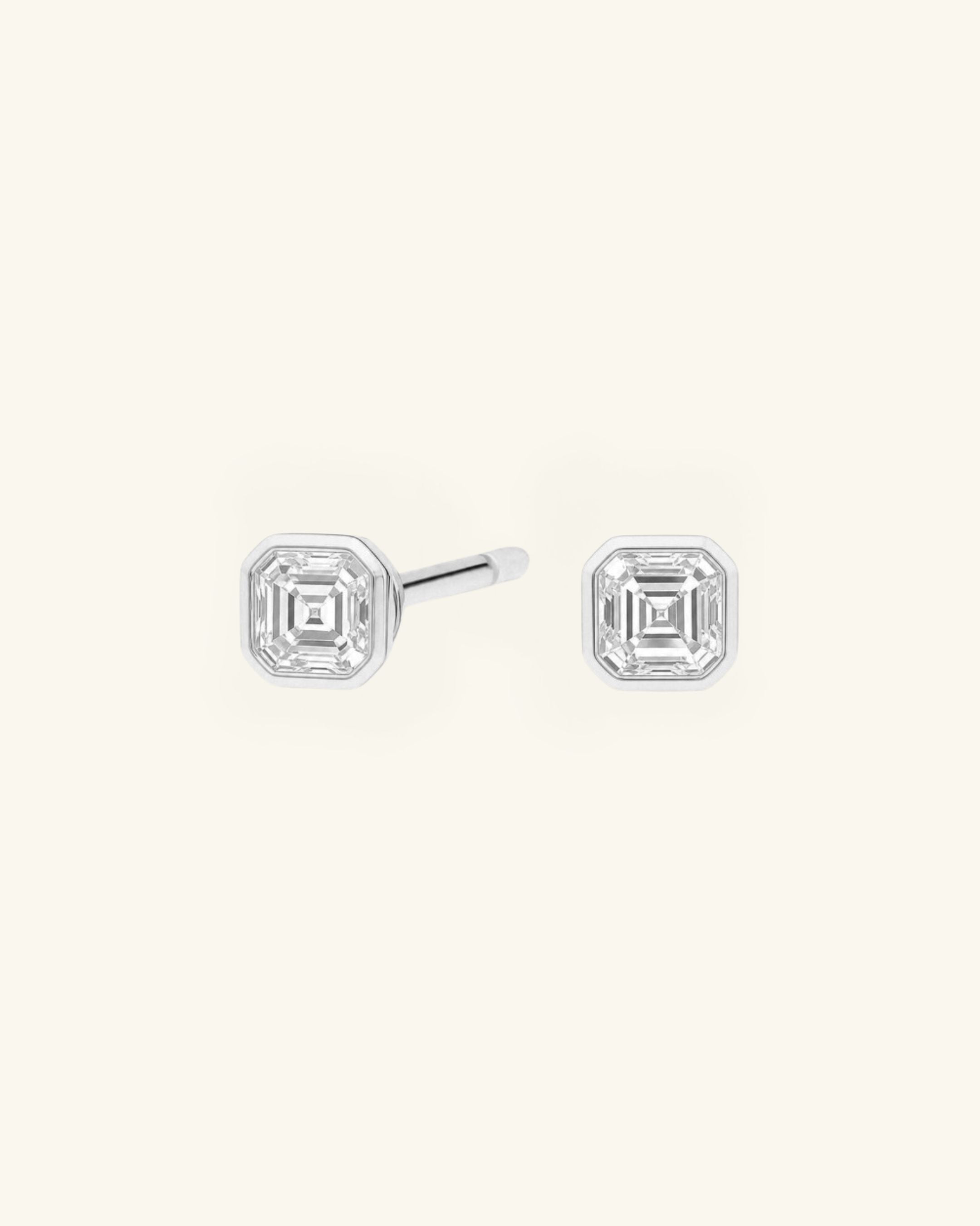 Asscher Cut Bezel Moissanite Stud Earrings