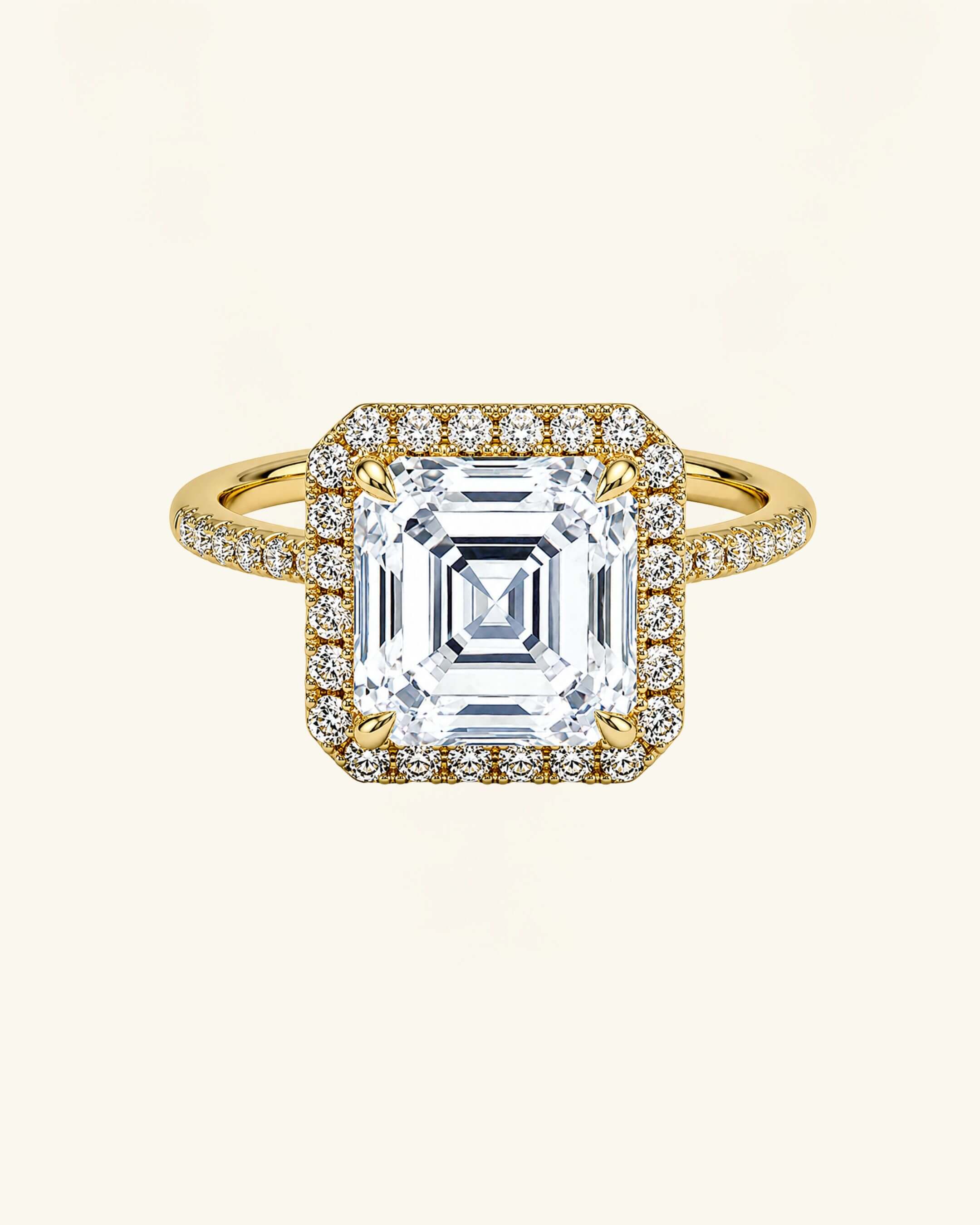 Asscher Cut Moissanite Halo Pavé Ring
