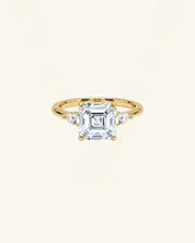 Three Stone Asscher Cut Moissanite Ring
