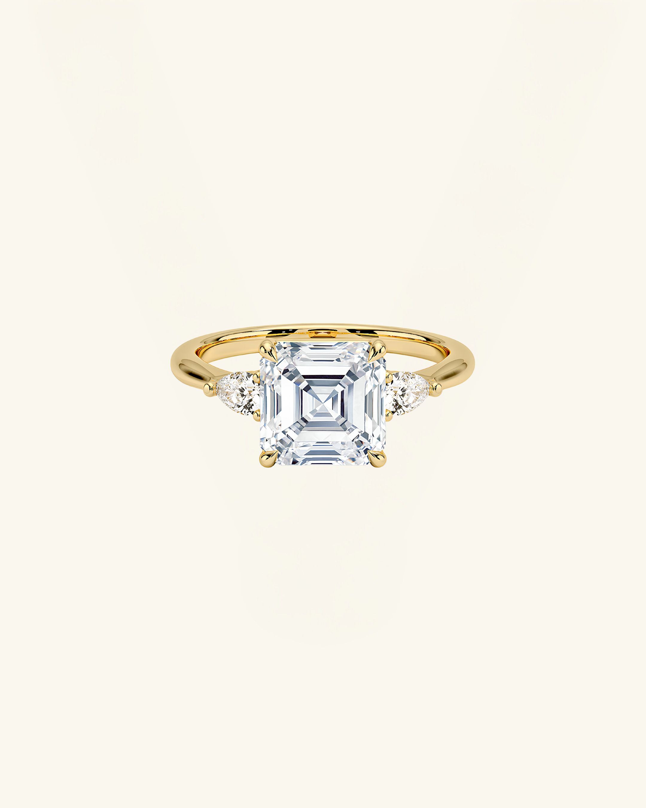 Three Stone Asscher Cut Moissanite Ring