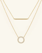 Layered Pavé Moissanite Circle & Bar Necklace