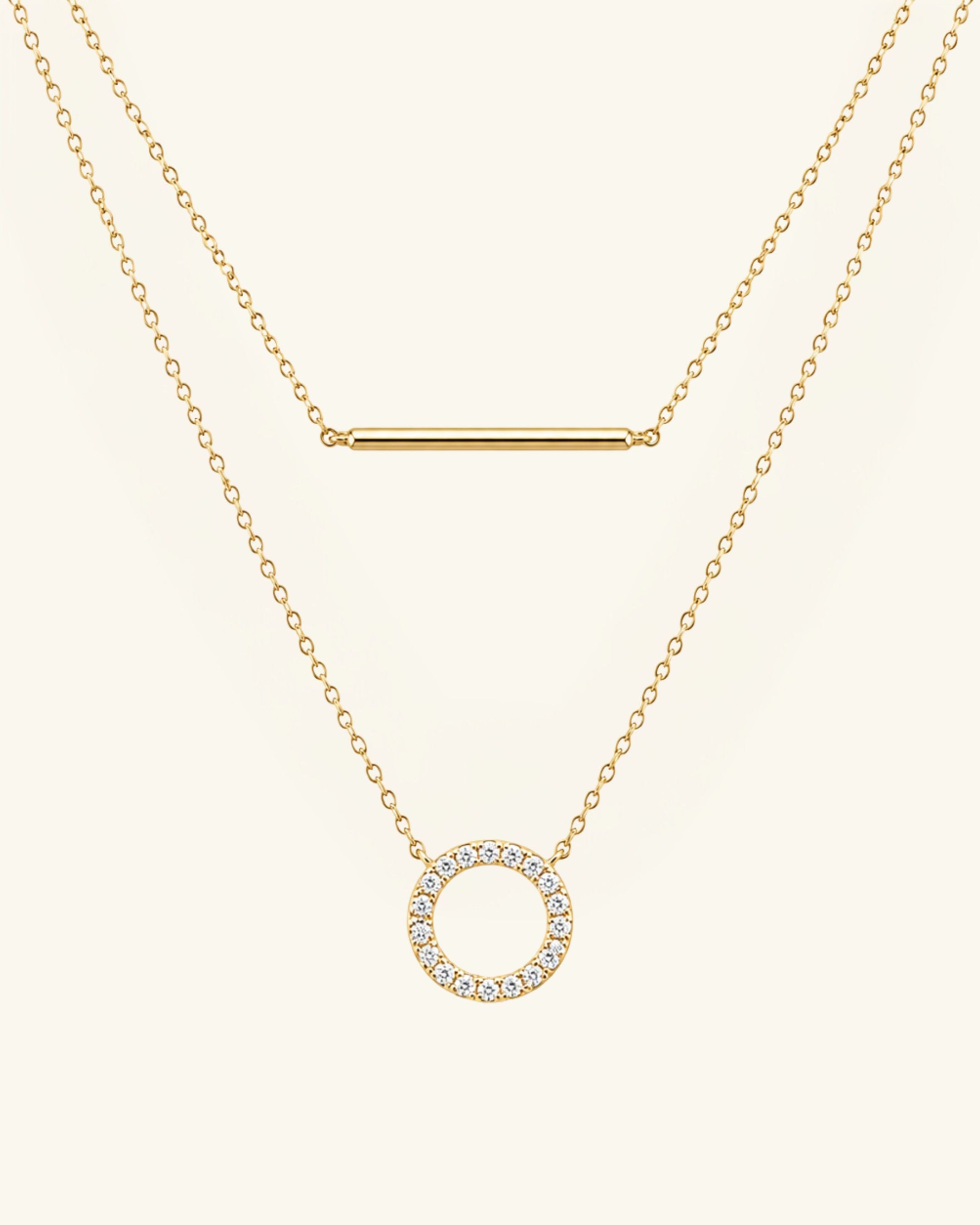 Layered Pavé Moissanite Circle & Bar Necklace