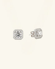 Cushion Cut Halo Moissanite Stud Earrings