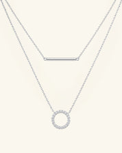 Layered Pavé Moissanite Circle & Bar Necklace