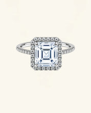 Asscher Cut Moissanite Halo Pavé Ring