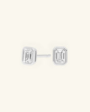 Emerald Cut Bezel Moissanite Stud Earrings