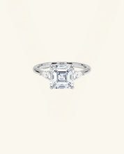 Three Stone Asscher Cut Moissanite Ring