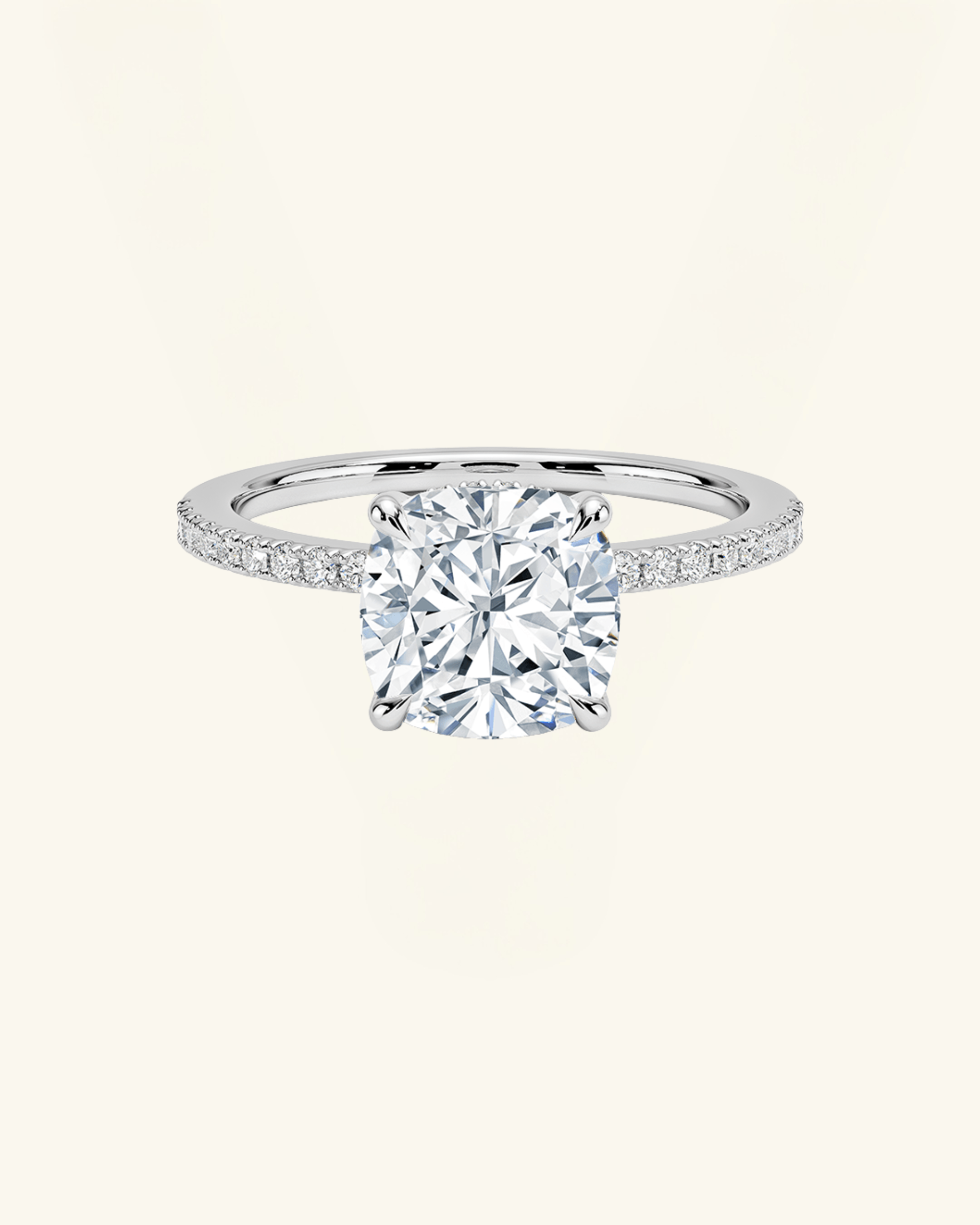 Cushion Cut Pavé Hidden Halo Moissanite Ring