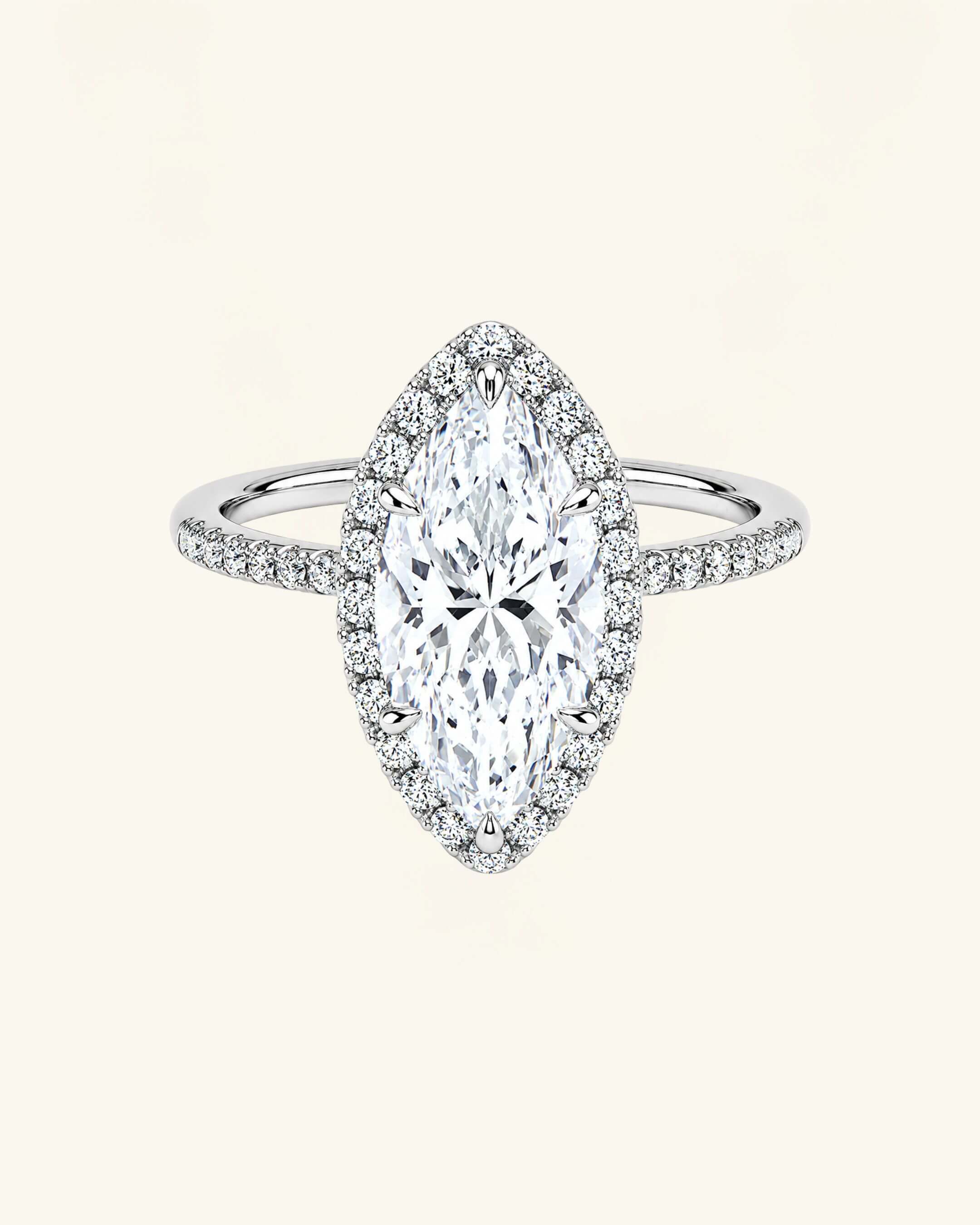Marquise Cut Moissanite Halo Pavé Ring