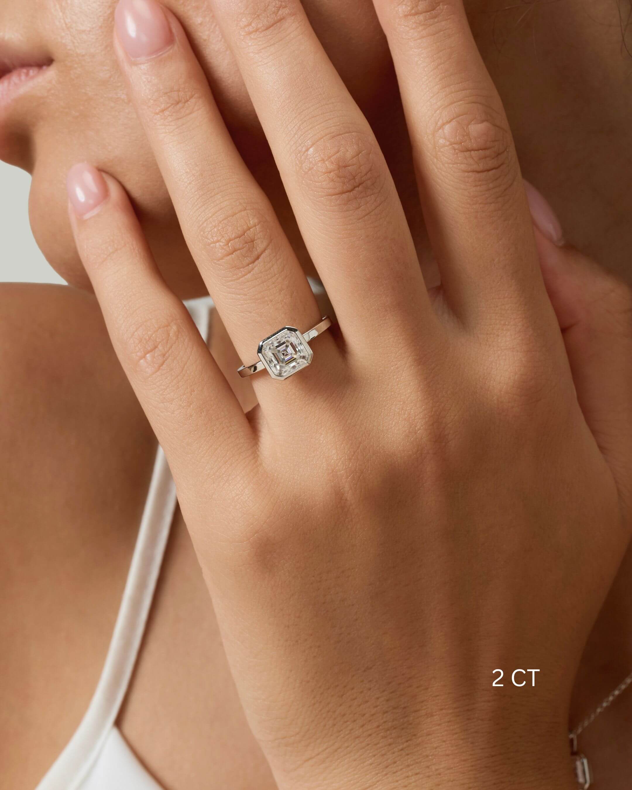 Asscher Cut Bezel Solitaire Moissanite Ring