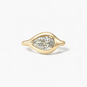 2 ct East-West Pear-Cut Moissanite Bezel-Prong Ring in yellow gold vermeil, front view.