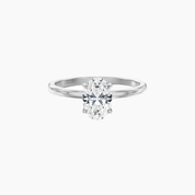 2 ct oval-cut moissanite solitaire ring in white gold vermeil, front view.