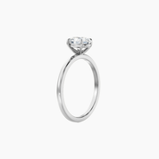 2 ct oval-cut moissanite solitaire ring in white gold vermeil, side view.