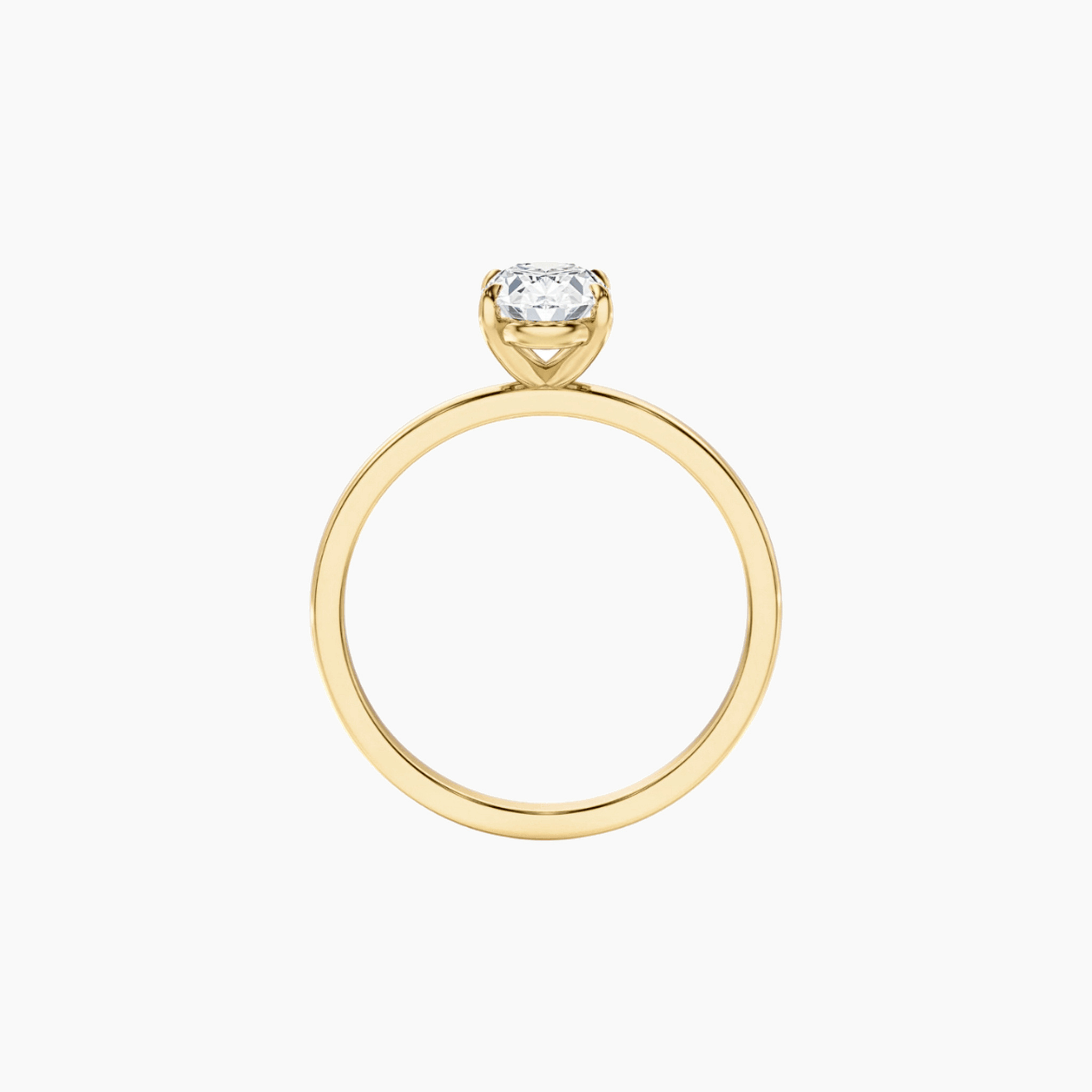 2 ct oval-cut moissanite solitaire ring in yellow gold vermeil, back view.