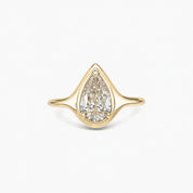 2 ct Pear-Cut Moissanite Bezel-Prong Ring in yellow gold vermeil, front view.