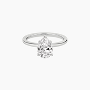 2 ct pear-cut moissanite solitaire ring in white gold vermeil, front view.