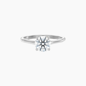 2 ct round-cut moissanite solitaire ring in white gold vermeil, front view.