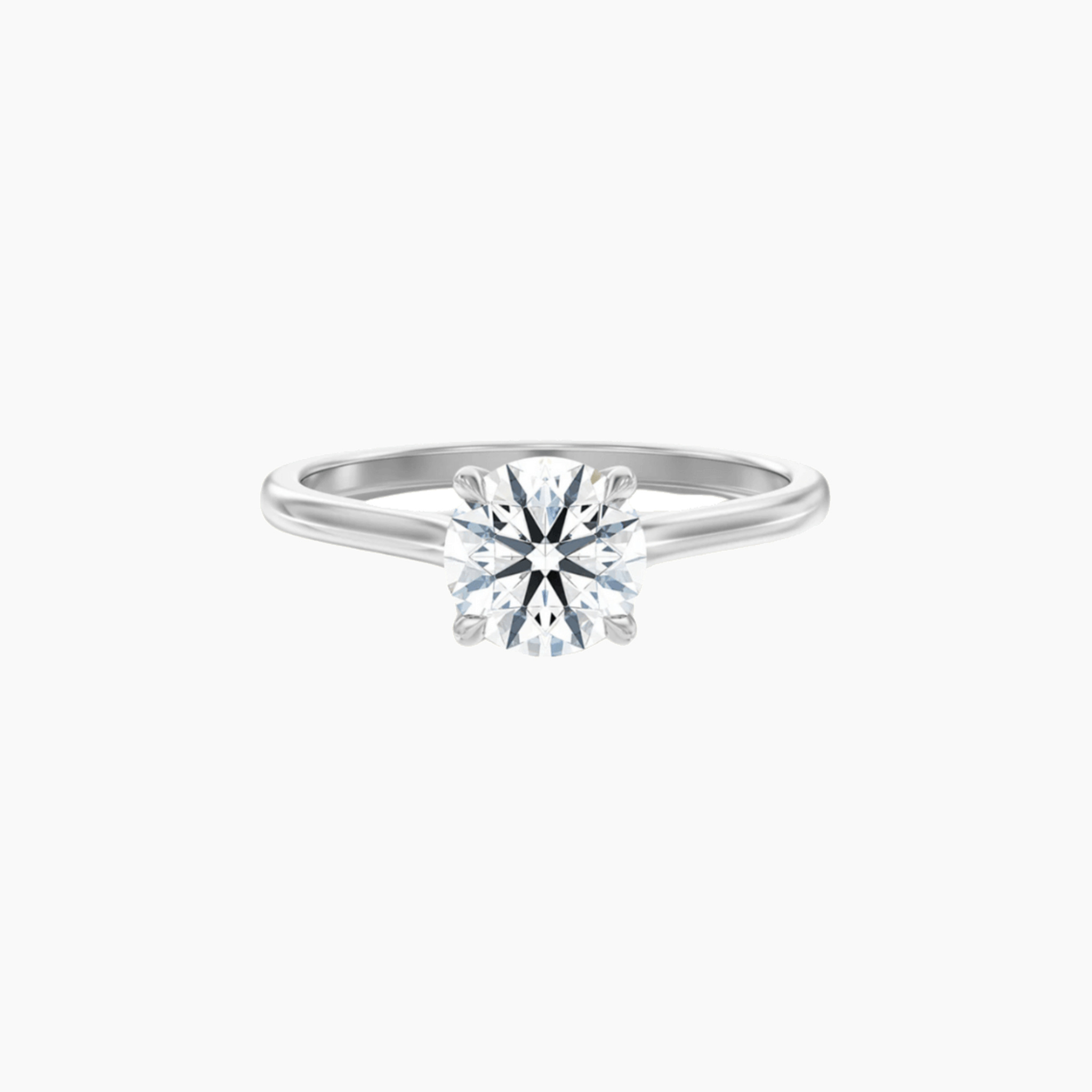2 ct round-cut moissanite solitaire ring in white gold vermeil, front view.