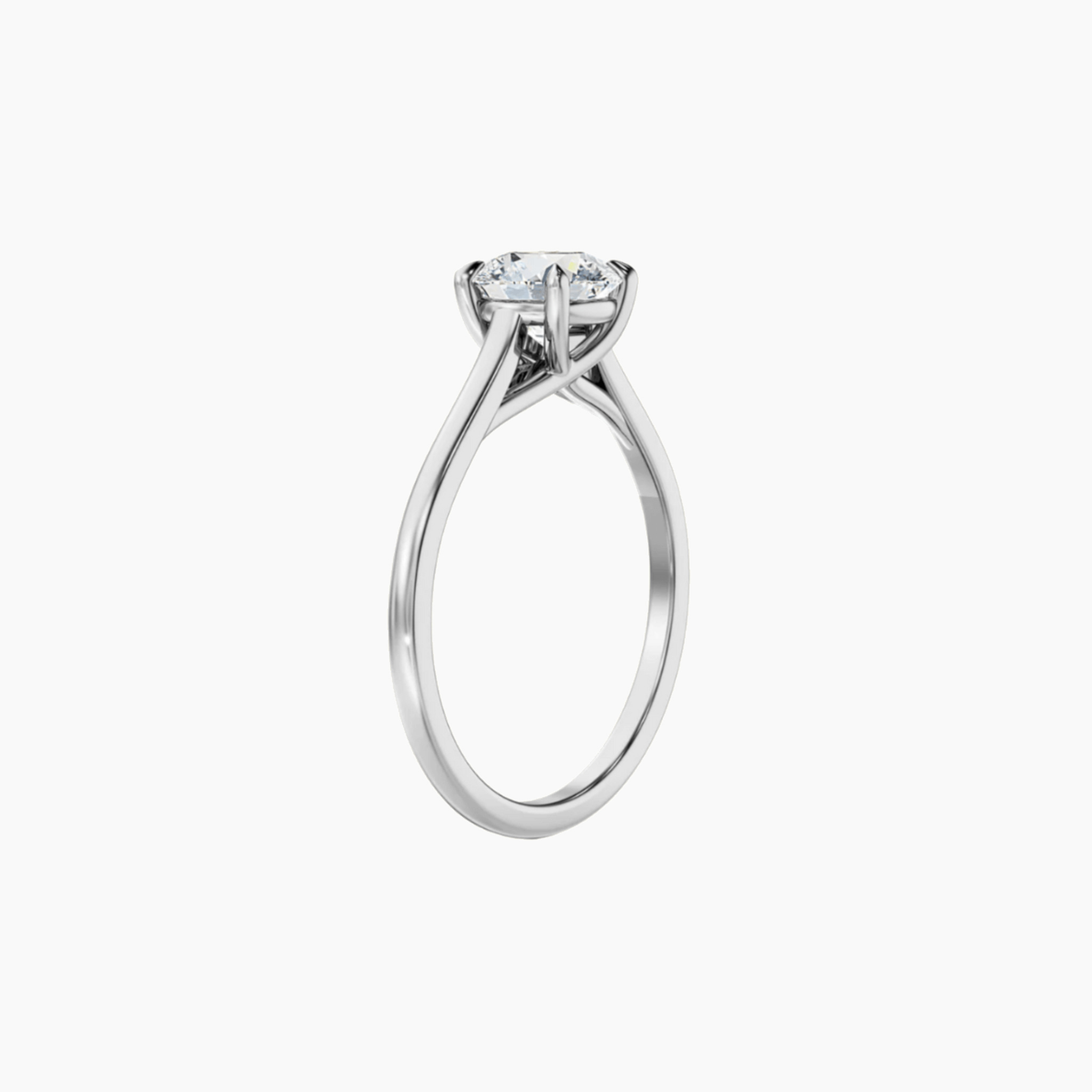 2 ct round-cut moissanite solitaire ring in white gold vermeil, side view.