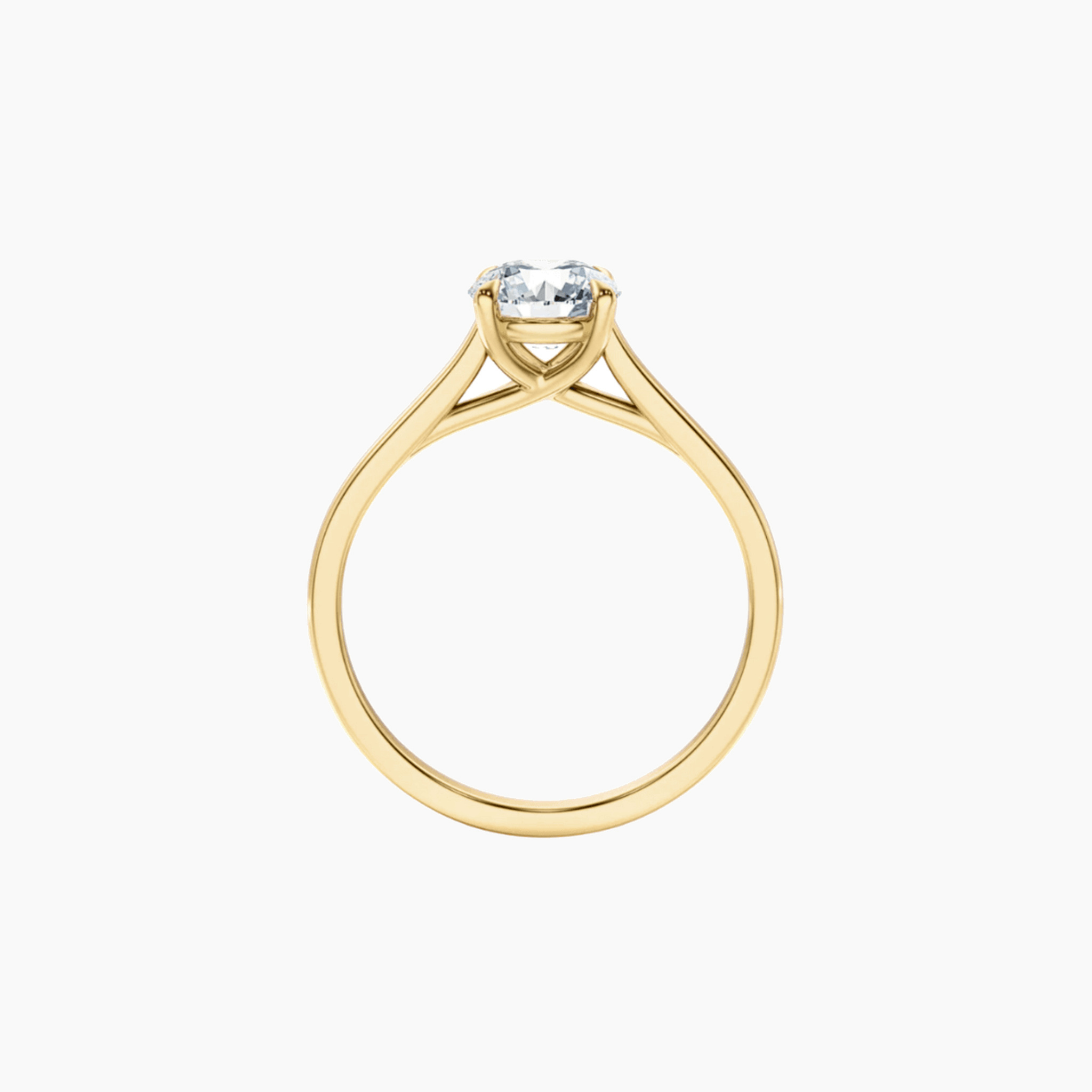 2 ct round-cut moissanite solitaire ring in yellow gold vermeil, back view.