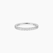 2 mm moissanite eternity ring in white gold vermeil, front view.