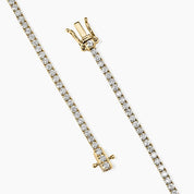 2 mm moissanite tennis bracelet in yellow gold vermeil, clasp detail.