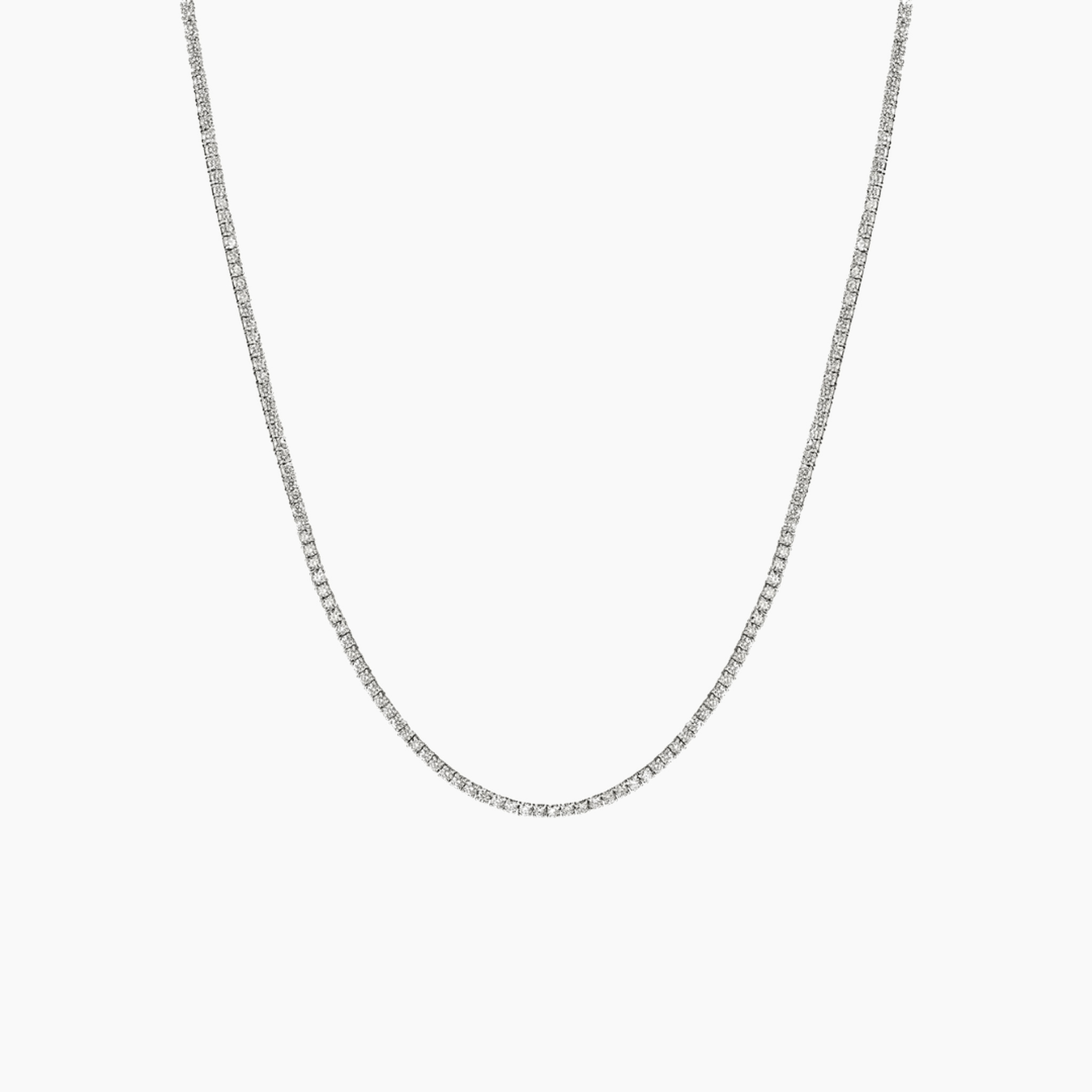 2 mm moissanite tennis necklace in white gold vermeil, full product view.