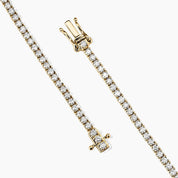 2 mm moissanite tennis necklace in yellow gold vermeil, clasp detail.