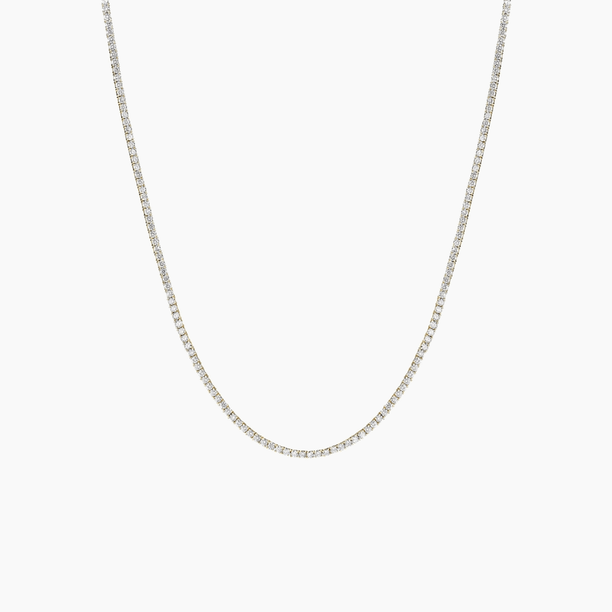 2 mm moissanite tennis necklace in yellow gold vermeil, full product view.