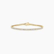 2 mm princess-cut moissanite tennis bracelet in yellow gold vermeil, full product view.