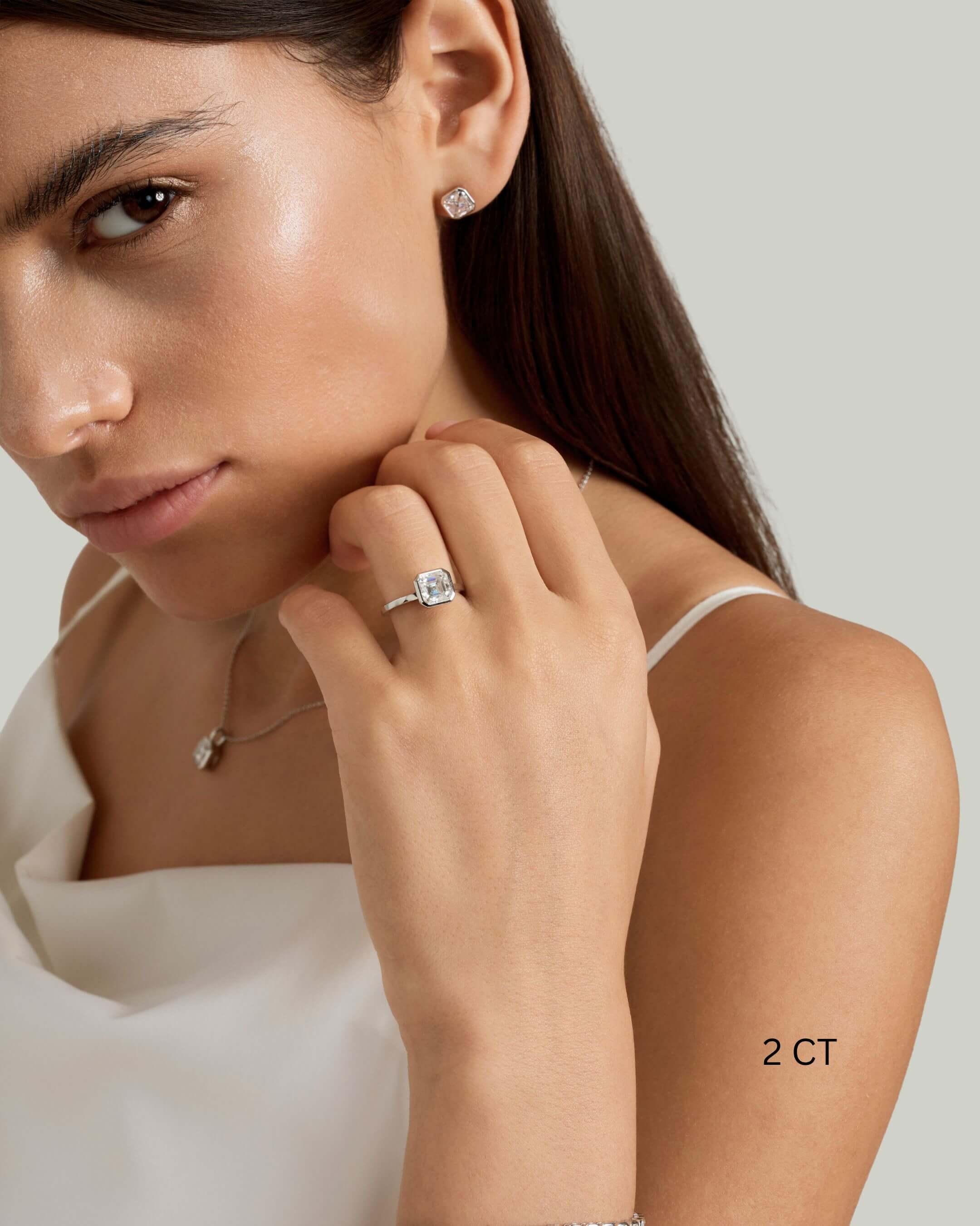 Asscher Cut Bezel Solitaire Moissanite Ring