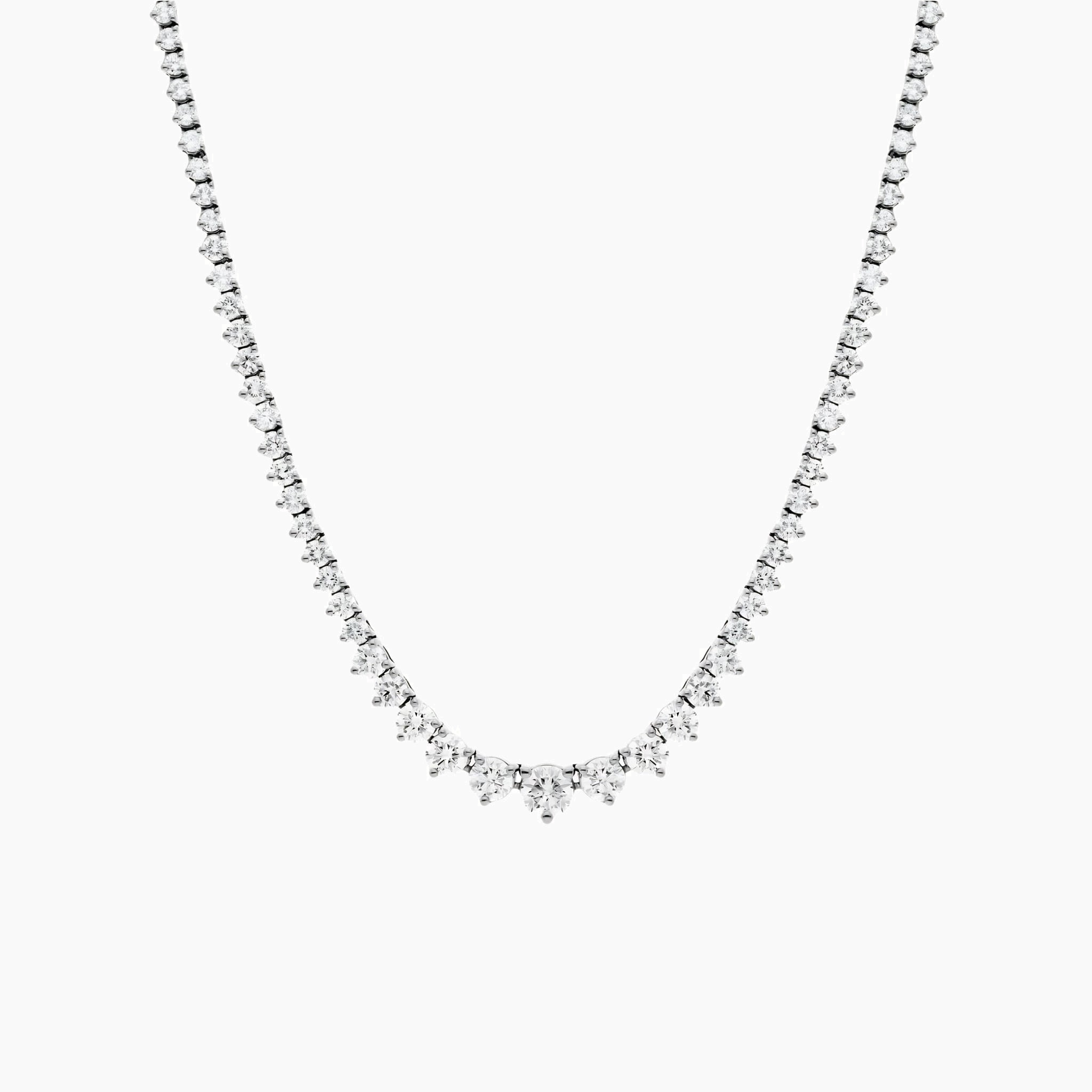 2–4 mm graduated moissanite tennis necklace in white gold vermeil, full product view.
