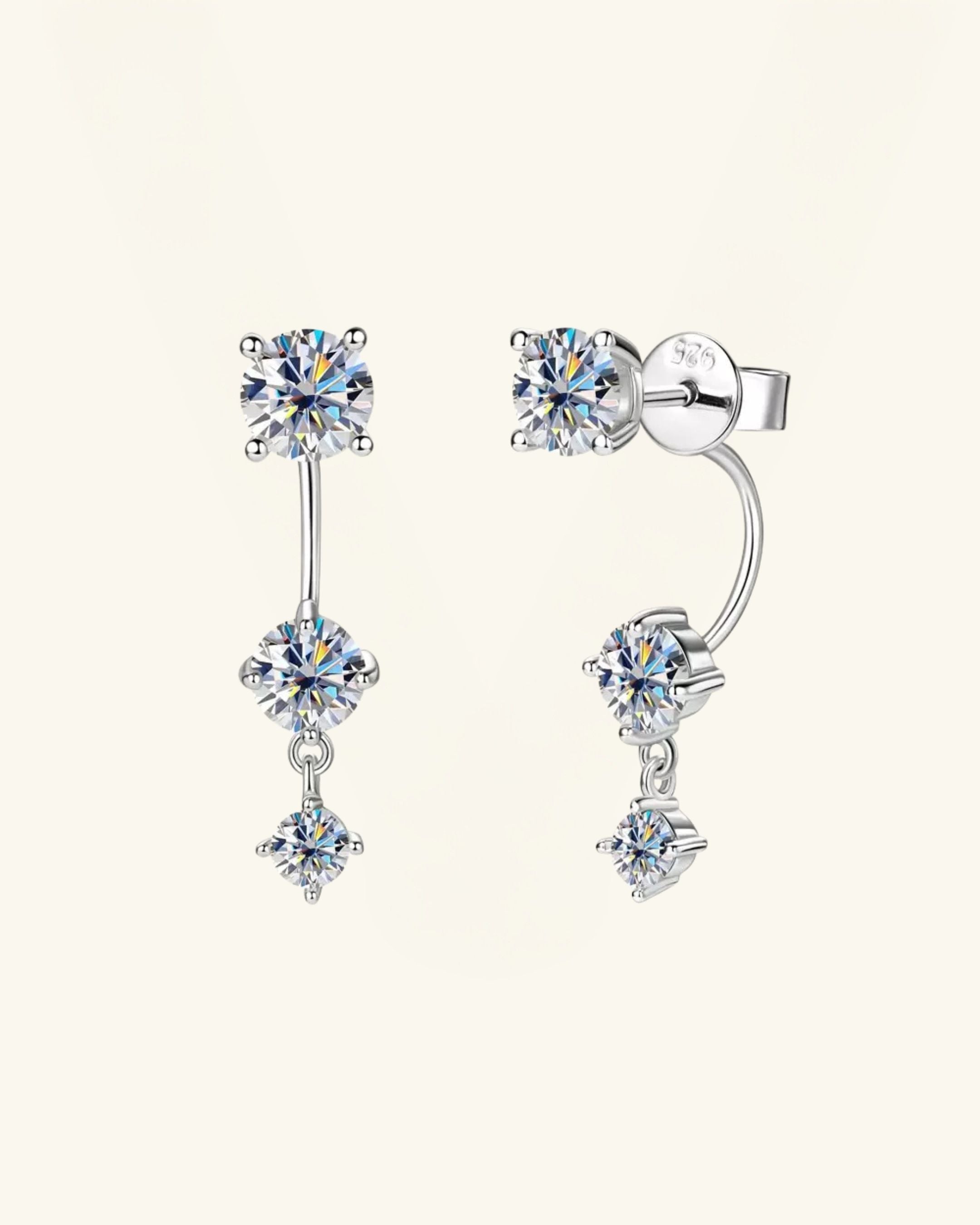 Floating Triple Moissanite Drop Earrings