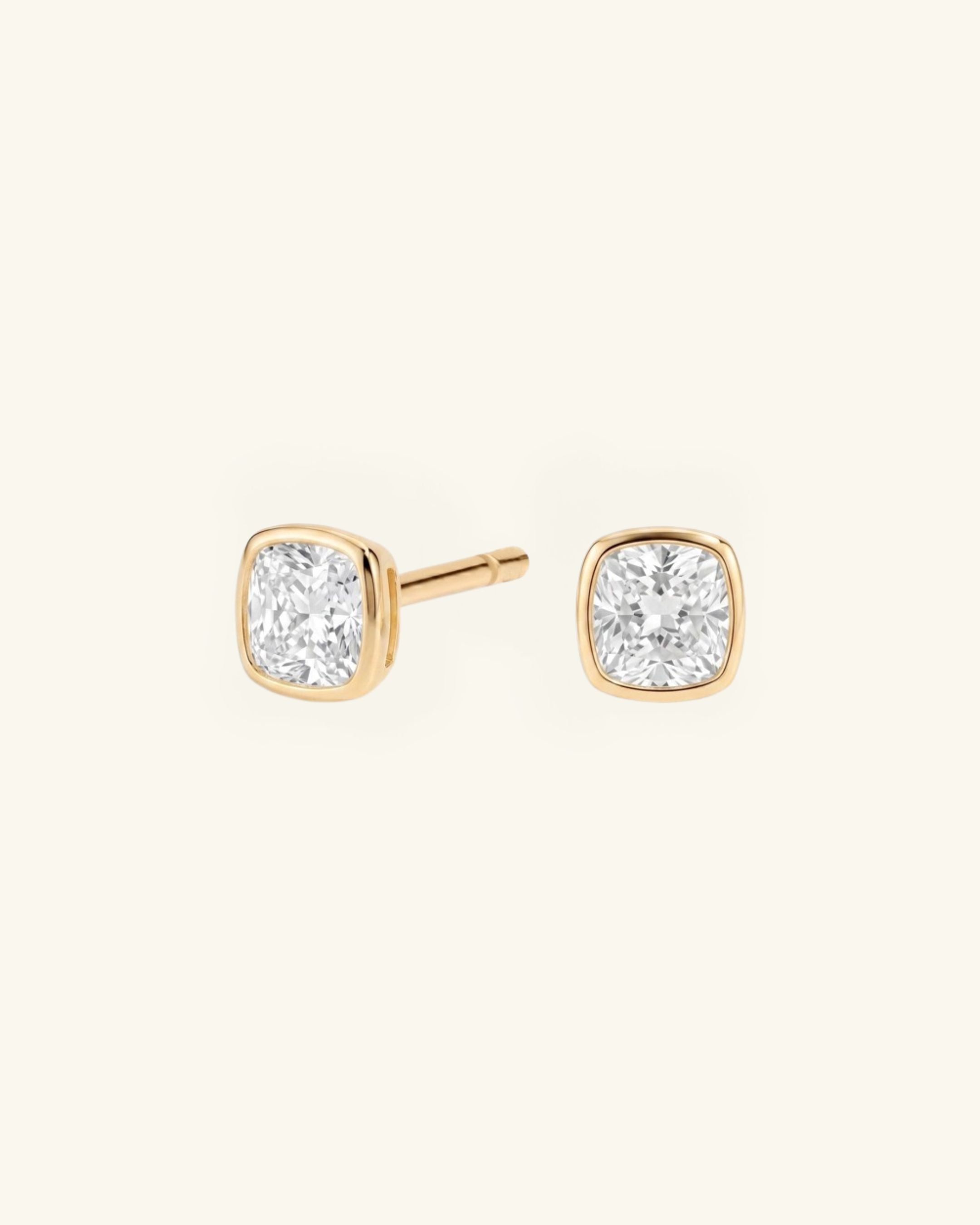 Cushion Cut Bezel Moissanite Stud Earrings