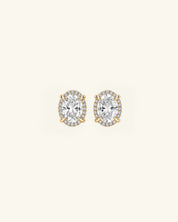 Oval Cut Halo Moissanite Stud Earrings