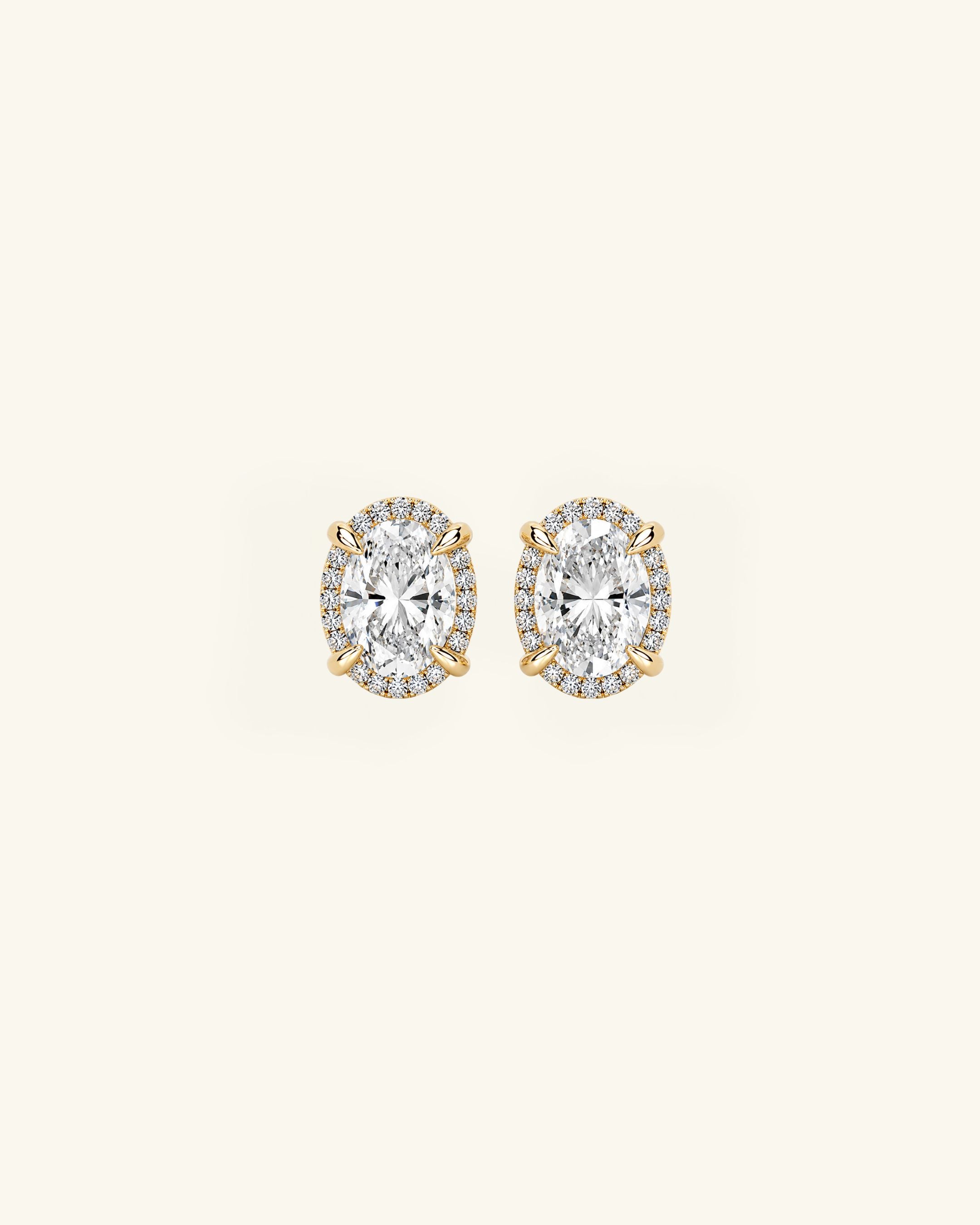 Oval Cut Halo Moissanite Stud Earrings
